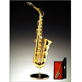 Gold Brass Saxophone Miniature with Stand & Case 6"H